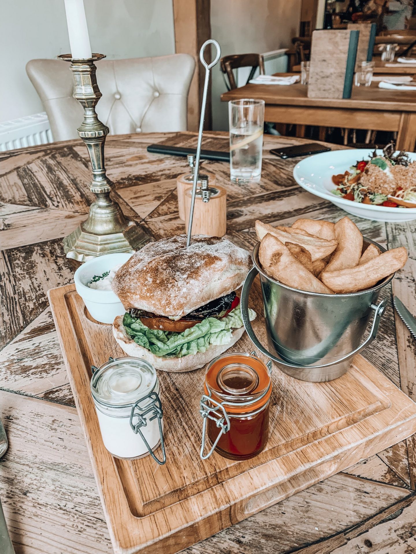 The Hare & Hounds, Levens | Veggie stack burger with chips, slaw and condiments.