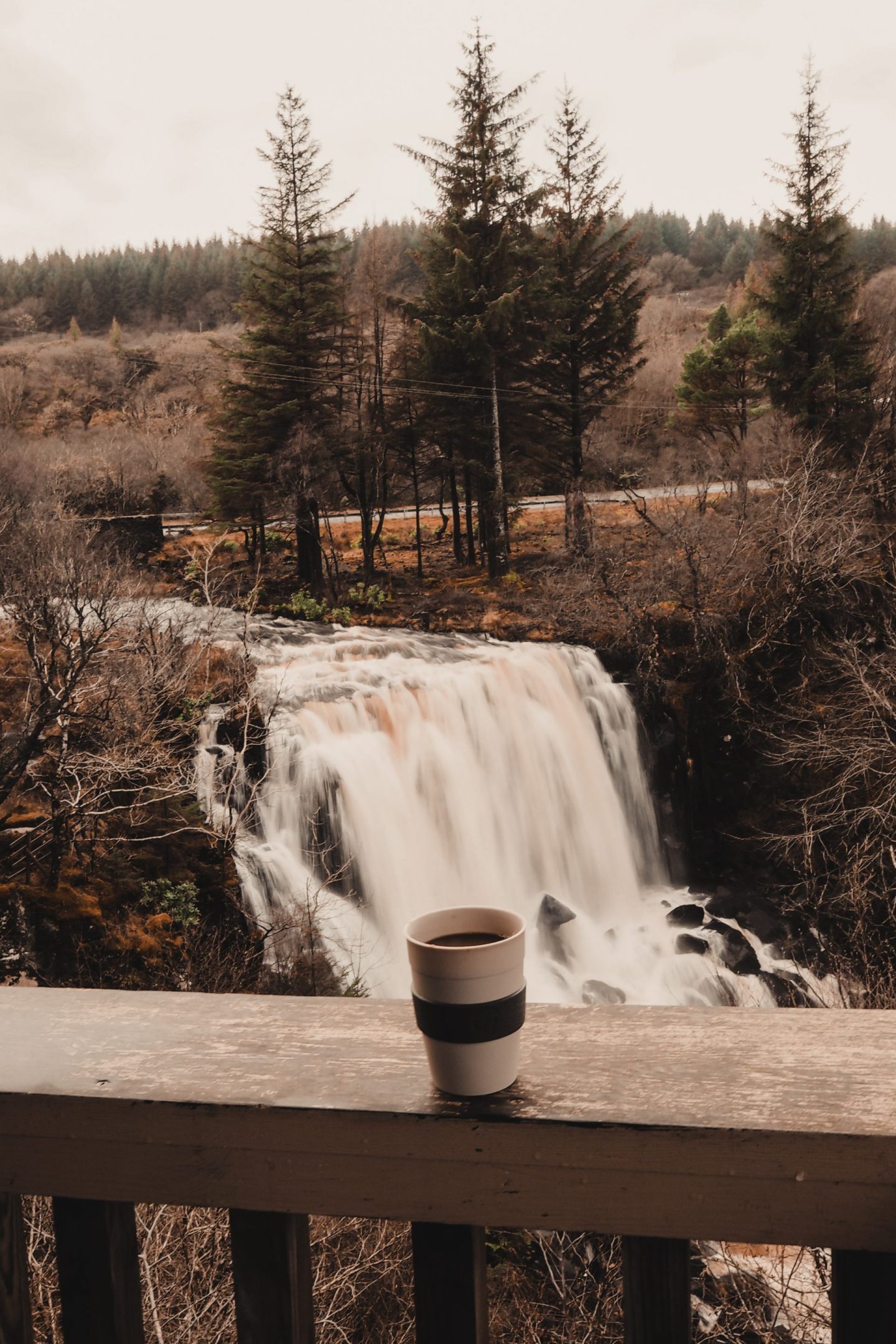 Travel Diaries: a week on the Isle of Mull at Hogmanay - waterfall with keep cup in front