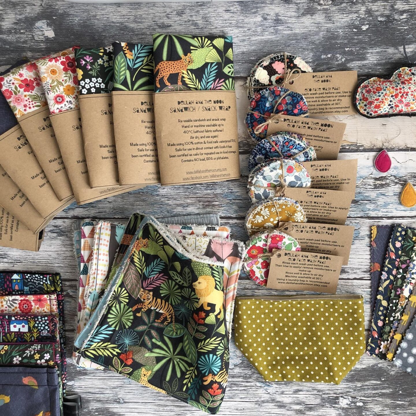 Flatlay of different data-lazy-sizes and colours of beeswax wraps | Sustainable Stocking Fillers under £15
