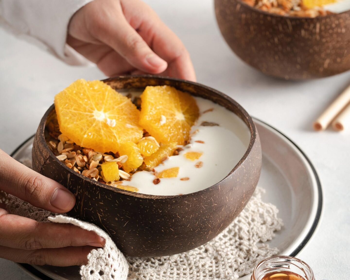 Coconut bowl with orange yoghurt in | Sustainable Stocking Fillers under £15